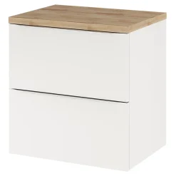 Meuble Buanderie|GoodHome Meuble vasque suspendu blanc brillant l.60 cm Imandra + plan de toilette chêne massif Hartland,