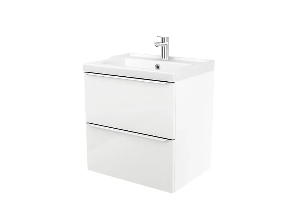 Meuble Vasque|GoodHome Meuble vasque suspendu blanc brillant l.60 cm Imandra + plan vasque blanc céramique Lana,
