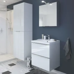 Meuble Vasque|GoodHome Meuble vasque suspendu blanc brillant l.60 cm Imandra + plan vasque blanc céramique Lana,