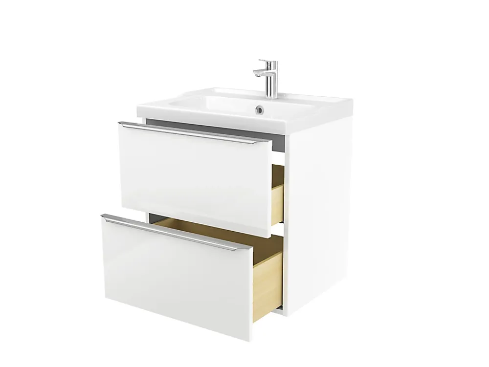 Meuble Vasque|GoodHome Meuble vasque suspendu blanc brillant l.60 cm Imandra + plan vasque blanc céramique Lana,
