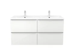 Meuble Vasque|GoodHome Meuble vasque suspendu blanc brillant l.120 cm Imandra + plan double vasque blanc résine Mila,
