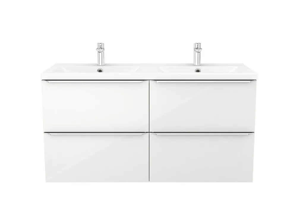 Meuble Vasque|GoodHome Meuble vasque suspendu blanc brillant l.120 cm Imandra + plan double vasque blanc résine Mila,