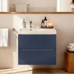 Meuble Vasque|GoodHome Meuble vasque suspendu bleu nuit mat l.80 cm Imandra + plan vasque blanc résine Mila,
