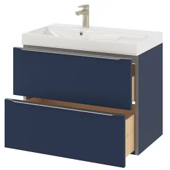 Meuble Vasque|GoodHome Meuble vasque suspendu bleu nuit mat l.80 cm Imandra + plan vasque blanc résine Mila,