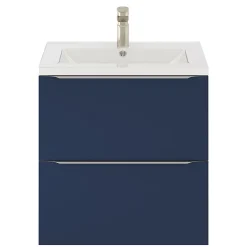 Meuble Vasque|GoodHome Meuble vasque suspendu bleu nuit mat l.60 cm Imandra + plan vasque blanc céramique Nira,