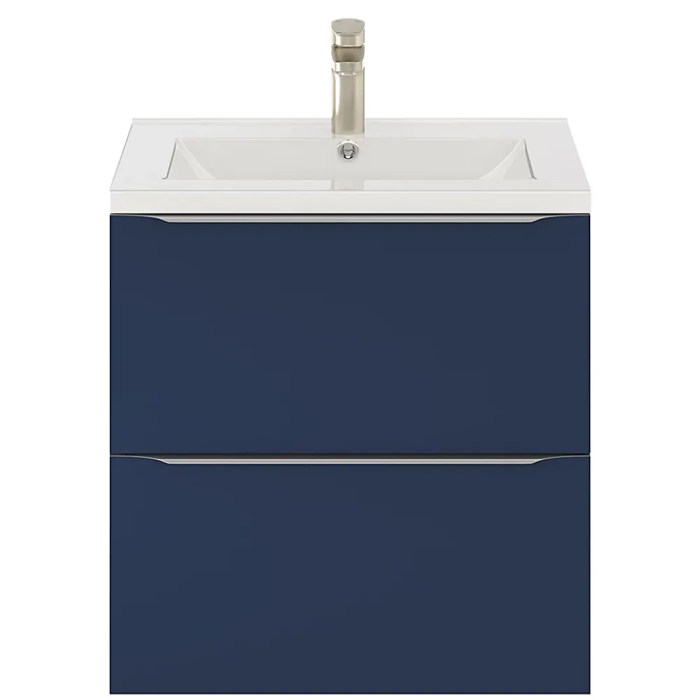 Meuble Vasque|GoodHome Meuble vasque suspendu bleu nuit mat l.60 cm Imandra + plan vasque blanc céramique Nira,