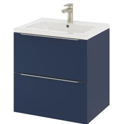Meuble Vasque|GoodHome Meuble vasque suspendu bleu nuit mat l.60 cm Imandra + plan vasque blanc céramique Nira,