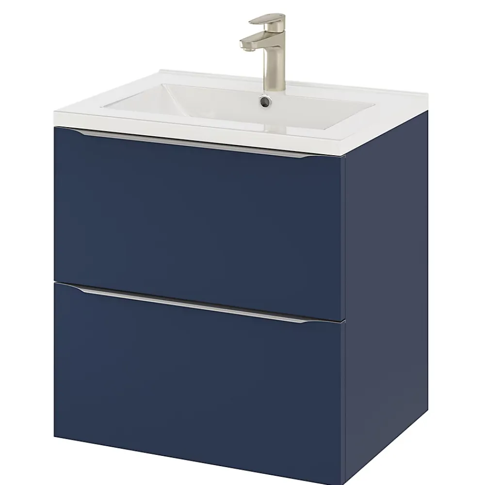 Meuble Vasque|GoodHome Meuble vasque suspendu bleu nuit mat l.60 cm Imandra + plan vasque blanc céramique Nira,