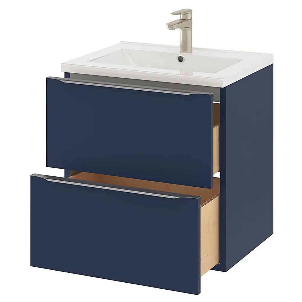 Meuble Vasque|GoodHome Meuble vasque suspendu bleu nuit mat l.60 cm Imandra + plan vasque blanc céramique Nira,