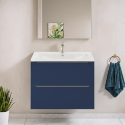 Meuble Vasque|GoodHome Meuble vasque suspendu bleu nuit mat l.80 cm Imandra + plan vasque blanc céramique Nira,