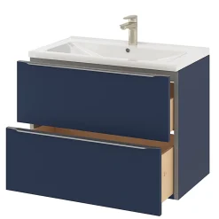 Meuble Vasque|GoodHome Meuble vasque suspendu bleu nuit mat l.80 cm Imandra + plan vasque blanc céramique Nira,