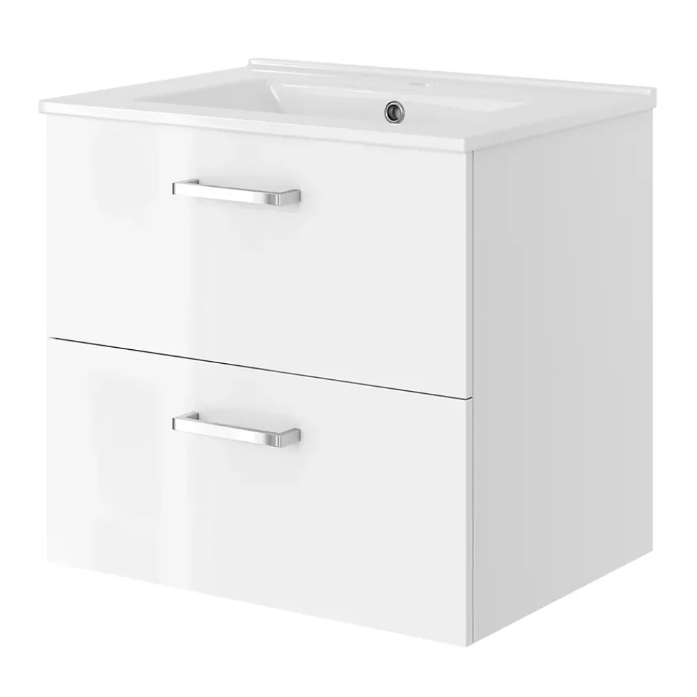 Meuble Vasque| Meuble vasque suspendu blanc l.60 cm + plan vasque en céramique, Opah