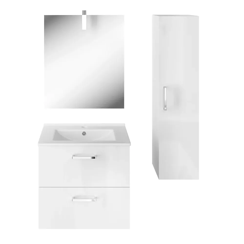 Meuble Vasque| Meuble vasque suspendu blanc l.60 cm + plan vasque en céramique, Opah