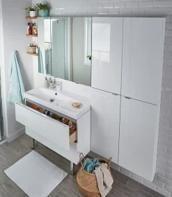 GoodHome Meuble vasque suspendu blanc brillant l.100 cm Imandra + plan vasque blanc résine Mila,