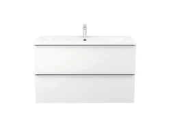Meuble Vasque|Cooke & Lewis Meuble vasque suspendu blanc brillant l.100 cm Imandra + plan vasque blanc céramique Nira, GoodHome