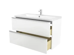 Meuble Vasque|Cooke & Lewis Meuble vasque suspendu blanc brillant l.100 cm Imandra + plan vasque blanc céramique Nira, GoodHome