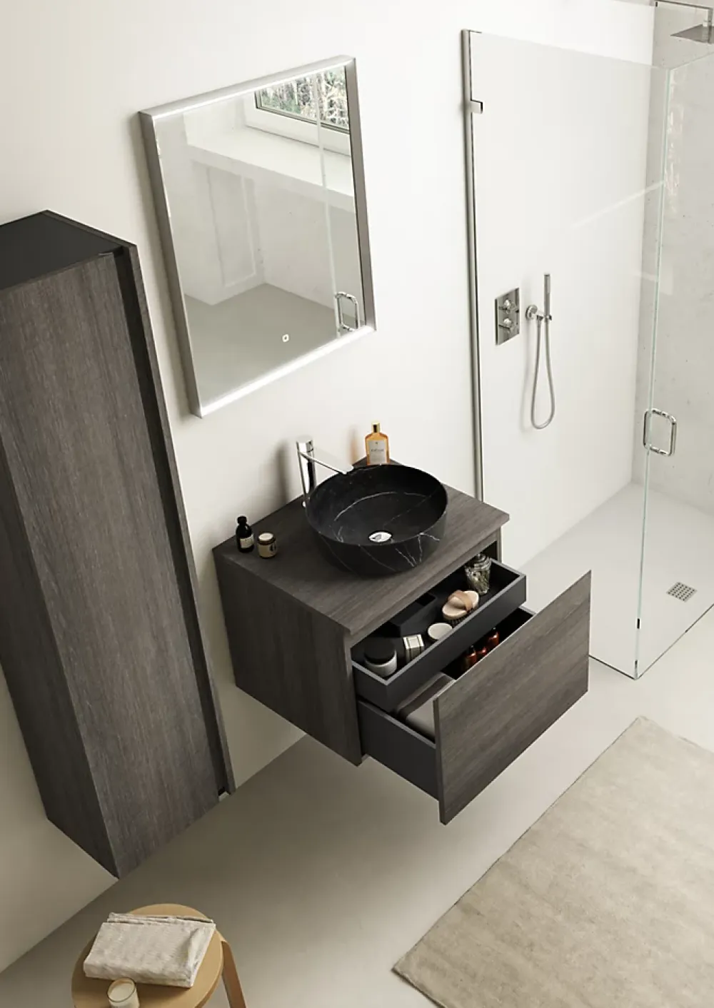 Meuble Buanderie|Ipiemme SRL Meuble vasque suspendu effet chêne Metz l.60 cm + plan de toilette effet chêne Metz, Pura+