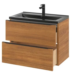 Meuble Vasque|GoodHome Meuble vasque suspendu effet noyer l.80 cm Imandra + plan vasque noir céramique, Nira