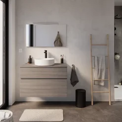 Meuble Buanderie|Meuble Vasque|Cooke & Lewis Meuble vasque suspendu effet chêne clair l.90 cm + plan de toilette, Calao