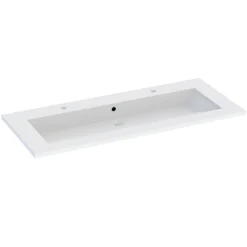 Meuble vasque suspendu effet chêne artisan l.120 cm + plan vasque blanc en résine, Calao
