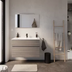 Cooke & Lewis Meuble vasque suspendu effet chêne clair l.90 cm + plan vasque blanc en céramique, Calao