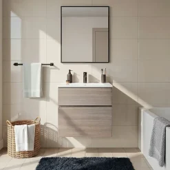 Meuble Vasque|Cooke & Lewis Meuble vasque suspendu effet chêne clair l.60 cm + plan vasque blanc en céramique, Calao