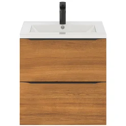 Meuble Vasque|GoodHome Meuble vasque suspendu effet noyer l.60 cm Imandra + plan vasque blanc céramique Nira,