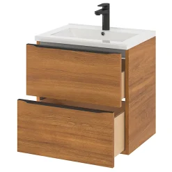 Meuble Vasque|GoodHome Meuble vasque suspendu effet noyer l.60 cm Imandra + plan vasque blanc céramique Nira,