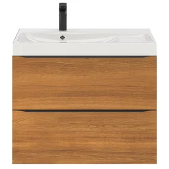 GoodHome Meuble vasque suspendu effet noyer l.80 cm Imandra + plan vasque blanc résine Mila,