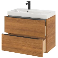 GoodHome Meuble vasque suspendu effet noyer l.80 cm Imandra + plan vasque blanc résine Mila,