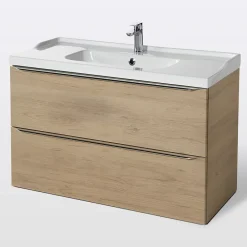 Meuble Vasque|GoodHome Meuble vasque suspendu effet chêne l.100 cm Imandra + plan vasque blanc céramique Lana,