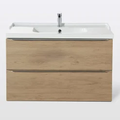Meuble Vasque|GoodHome Meuble vasque suspendu effet chêne l.100 cm Imandra + plan vasque blanc céramique Lana,