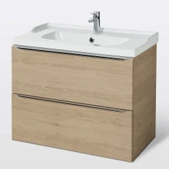 Meuble Vasque|GoodHome Meuble vasque suspendu effet chêne l.80 cm Imandra + plan vasque blanc céramique Lana,