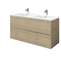 Meuble Vasque|GoodHome Meuble vasque suspendu effet chêne l.120 cm Imandra + plan double vasque blanc céramique Nira,