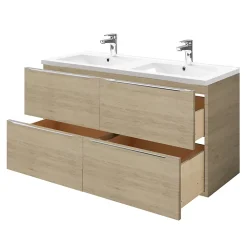 Meuble Vasque|GoodHome Meuble vasque suspendu effet chêne l.120 cm Imandra + plan double vasque blanc céramique Nira,