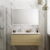 Meuble Vasque|Ipiemme SRL Meuble vasque suspendu effet chêne l.120 cm + plan vasque blanc céramique pour 2 robinets, Pura+