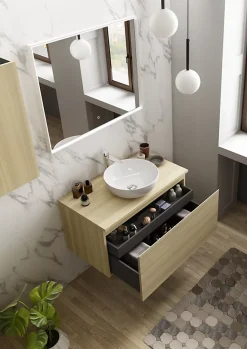 Meuble Buanderie|Ipiemme SRL Meuble vasque suspendu effet chêne l.90 cm + plan de toilette effet chêne, Pura+