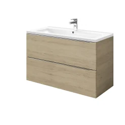 Meuble Vasque|GoodHome Meuble vasque suspendu effet chêne l.100 cm Imandra + plan vasque blanc céramique Nira,