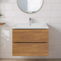 Meuble Vasque|GoodHome Meuble vasque suspendu effet noyer l.80 cm Imandra + plan vasque blanc céramique Nira,