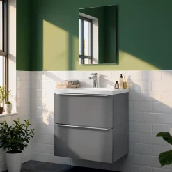 Meuble Vasque|Meuble De Salle De Bains Faible Profondeur|GoodHome Meuble vasque suspendu faible profondeur gris brillant l.60 cm Imandra + plan vasque blanc céramique Nira,