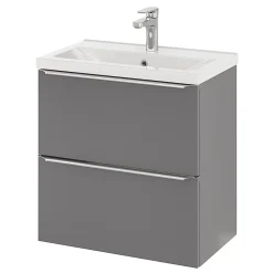 Meuble Vasque|Meuble De Salle De Bains Faible Profondeur|GoodHome Meuble vasque suspendu faible profondeur gris brillant l.60 cm Imandra + plan vasque blanc céramique Nira,