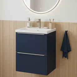 GoodHome Meuble vasque suspendu faible profondeur bleu nuit mat l.50 cm Imandra + plan vasque blanc céramique Nira,