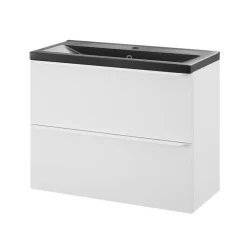 Meuble De Salle De Bains Faible Profondeur|GoodHome Meuble vasque suspendu faible profondeur blanc mat l.80 cm Imandra + plan vasque noir céramique Nira,