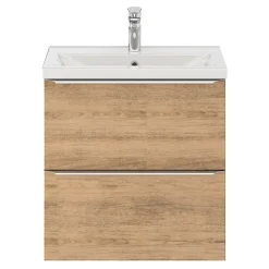 GoodHome Meuble vasque suspendu faible profondeur effet chêne l.60 cm Imandra + plan vasque blanc céramique Nira,