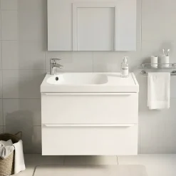 Meuble Vasque|Meuble De Salle De Bains Faible Profondeur|GoodHome Meuble vasque suspendu faible profondeur blanc mat l.80 cm Imandra + plan vasque blanc Maza,