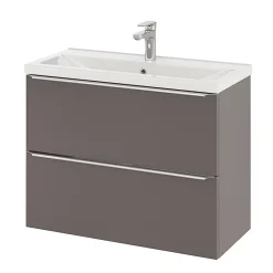 Meuble De Salle De Bains Faible Profondeur|GoodHome Meuble vasque suspendu faible profondeur gris taupe brillant l.80 cm Imandra + plan vasque blanc céramique Nira,