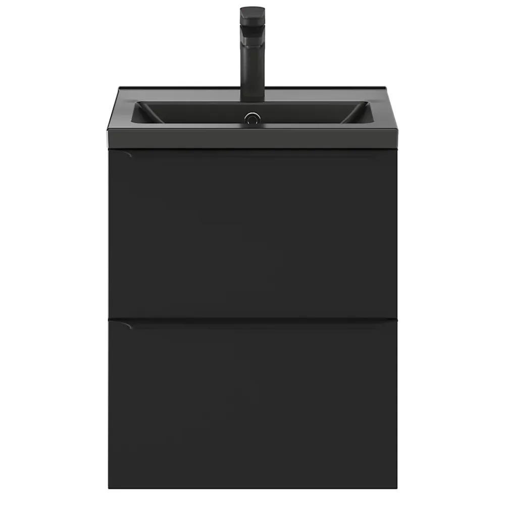 GoodHome Meuble vasque suspendu faible profondeur noir mat l.50 cm Imandra + plan vasque noir céramique Nira,
