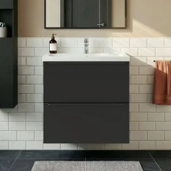 Meuble De Salle De Bains Faible Profondeur|Meuble Vasque|GoodHome Meuble vasque suspendu faible profondeur noir mat l.60 cm Imandra + plan vasque blanc céramique Nira,