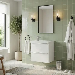 Meuble De Salle De Bains Faible Profondeur|GoodHome Meuble vasque suspendu faible profondeur blanc mat l.60 cm Imandra + plan vasque blanc Maza,