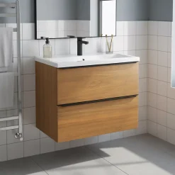 GoodHome Meuble vasque suspendu faible profondeur effet noyer l.80 cm Imandra + plan vasque blanc céramique Nira,